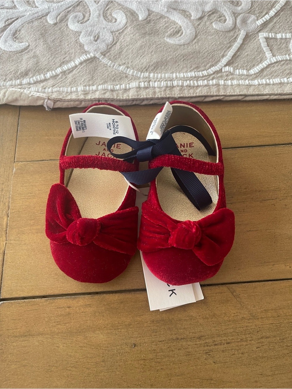 Janie and Jack Red Velvet Bow Mary Jane Shoes